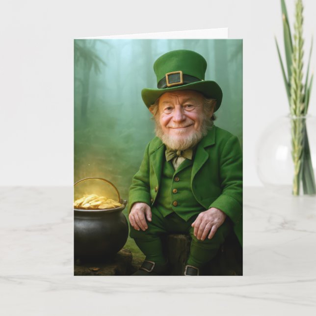 St. Patrick's Day Leprechaun with Gold Coins Card (Front)