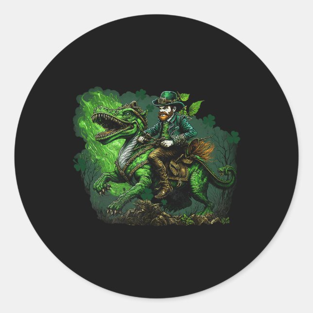 St Patricks Day Let The Shenanigans Begin Dinosaur Classic Round Sticker (Front)