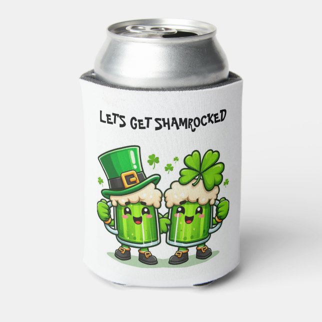 St. Patrick's Day Let's get shamrocked green beer Can Cooler (Can Back)