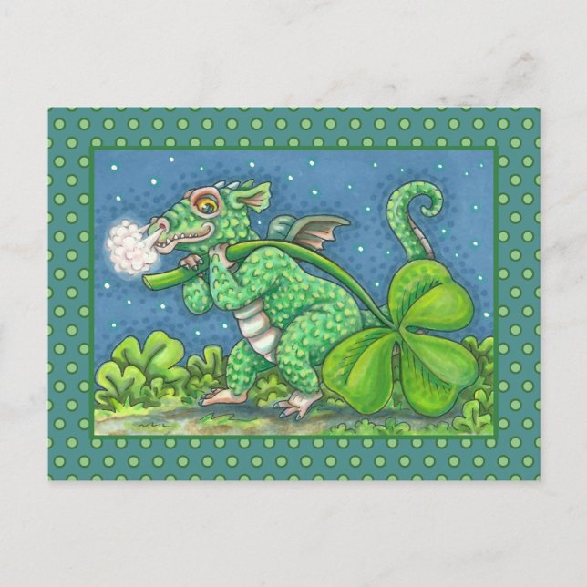 ST. PATRICK'S DAY LITTLE IRISH DRAGON FANTASY HOLIDAY POSTCARD (Front)