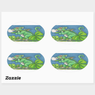 ST. PATRICK'S DAY LITTLE IRISH DRAGON FANTASY OVAL STICKER