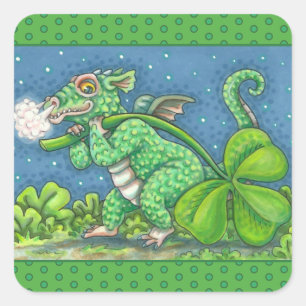 ST. PATRICK'S DAY LITTLE IRISH DRAGON FANTASY SQUARE STICKER