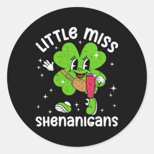 St Patricks Day Little Miss Shenanigans Shamrock G Classic Round Sticker