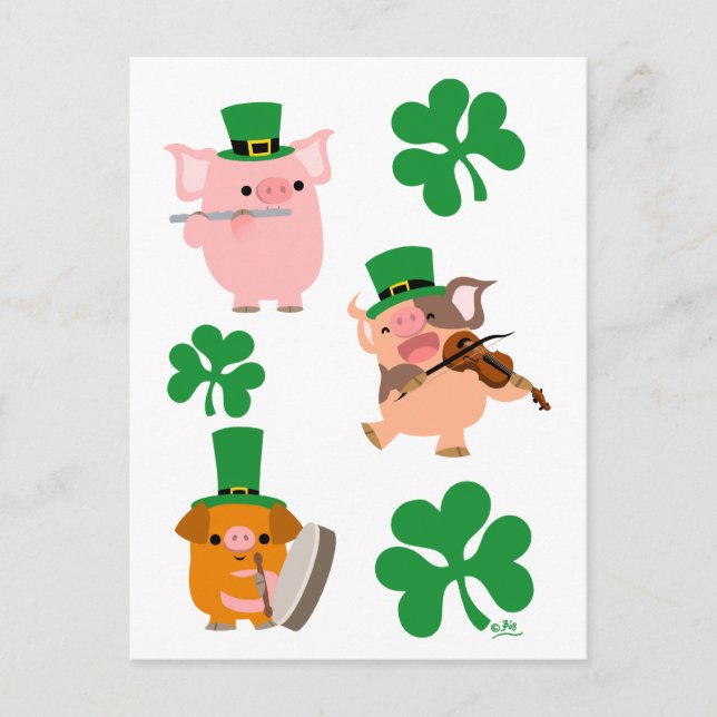St Patrick's Day little musicians postcard (Front)