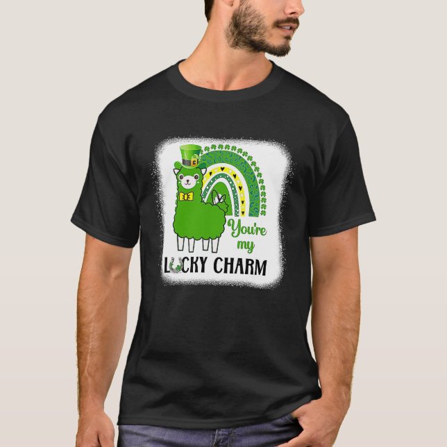 St Patricks Day Llama Rainbow Cute Bleached Llama  T-Shirt (Front)