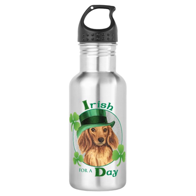 St. Patrick's Day Longhaired Dachshund 532 Ml Water Bottle (Front)