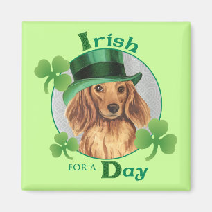 St. Patrick's Day Longhaired Dachshund Magnet