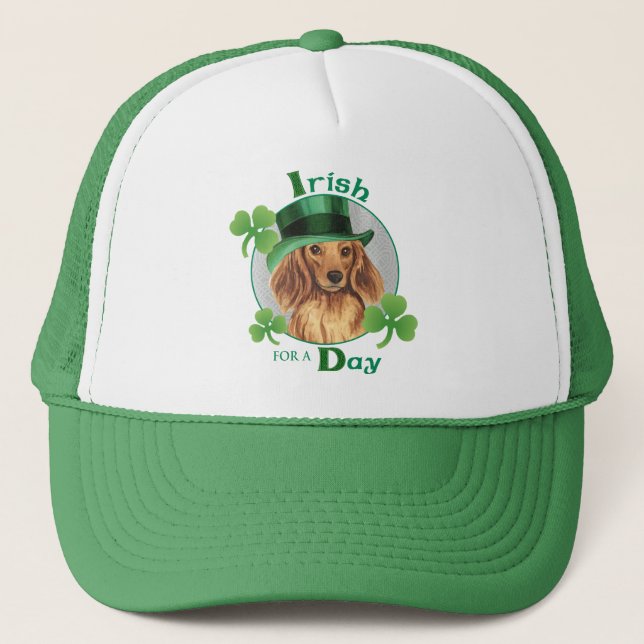 St. Patrick's Day Longhaired Dachshund Trucker Hat (Front)