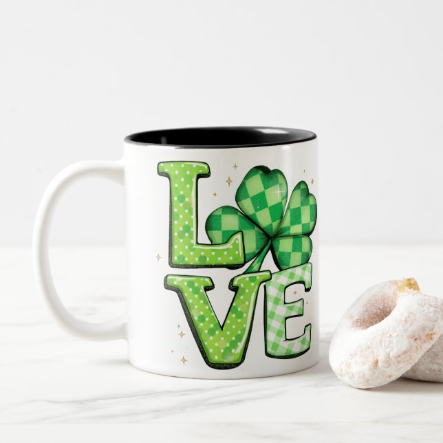 St. Patrick's Day Love Green Irish Two-Tone Coffee Mug (With Donut)