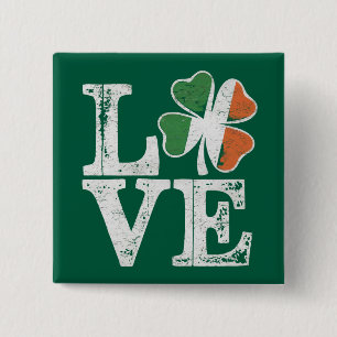 St Patricks Day Love Lucky Irish Shamrock Green 15 Cm Square Badge