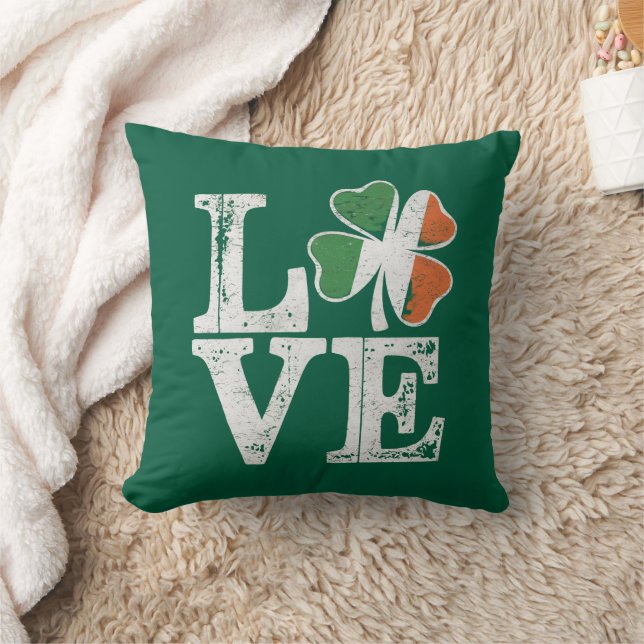 St Patricks Day Love Lucky Irish Shamrock Green  Cushion (Blanket)