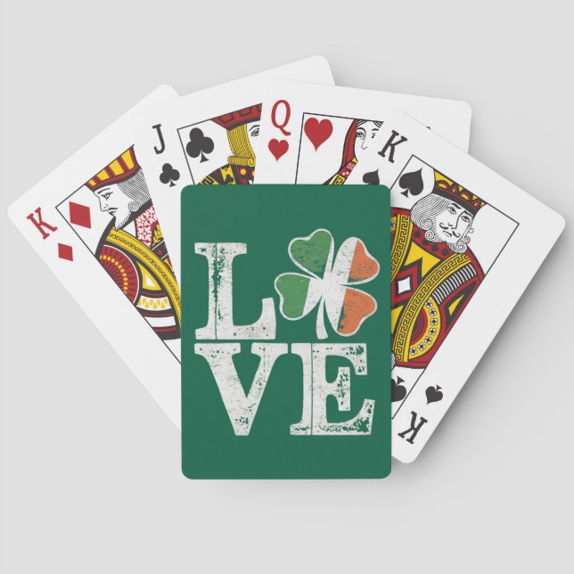 St Patricks Day Love Lucky Irish Shamrock Green  Playing Cards (Back)