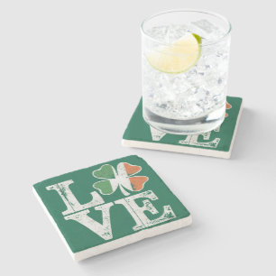 St Patricks Day Love Lucky Irish Shamrock Green  Stone Coaster