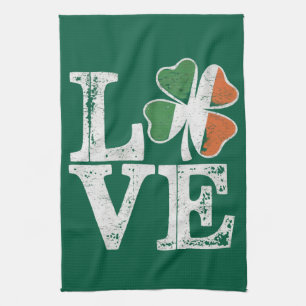 St Patricks Day Love Lucky Irish Shamrock Green  Tea Towel