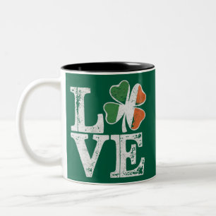 St Patricks Day Love Lucky Irish Shamrock Green  Two-Tone Coffee Mug