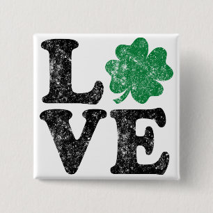 St Patrick's Day LOVE Shamrock Irish 15 Cm Square Badge