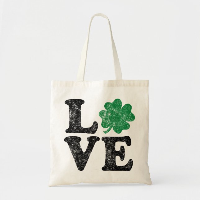 St Patrick's Day LOVE Shamrock Irish Tote Bag (Front)