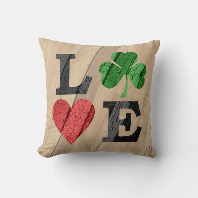 St. Patrick's Day LOVE with Heart and Shamrock Cushion (Front)