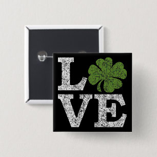 St Patricks Day LOVE with shamrock 15 Cm Square Badge