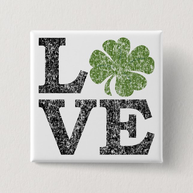 St Patricks Day LOVE with shamrock 15 Cm Square Badge (Front)