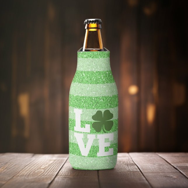 St Patricks Day LOVE with shamrock Bottle Cooler (St. Patrick's Day Bottle Cooler)