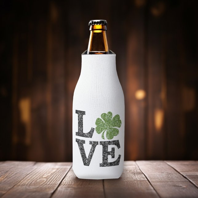 St Patricks Day LOVE with shamrock Bottle Cooler (Celebrate St. Patrick's Day with this fun bottle cooler)