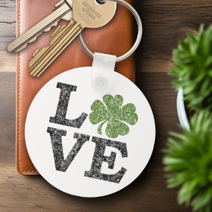 St Patricks Day LOVE with shamrock Key Ring