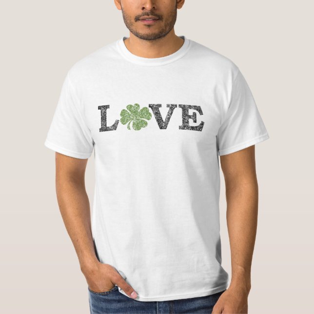 St Patricks Day LOVE with shamrock T-Shirt (Front)