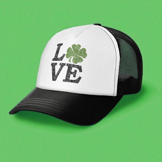 St Patricks Day LOVE with shamrock Trucker Hat (St. Patrick's Day Hat)