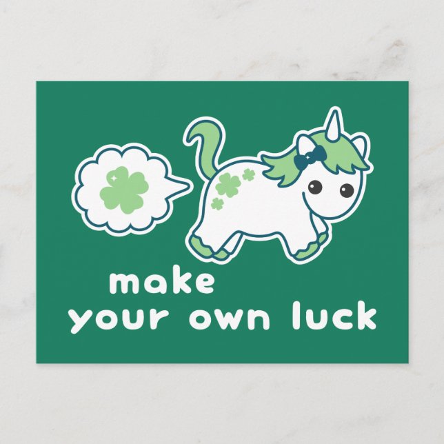 St Patrick's Day Luck Farting Unicorn Postcard (Front)