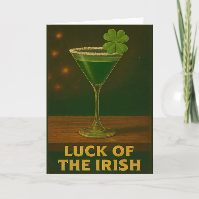 St. Patrick's Day Luck Of The Irish Clover Martini Card (Front)