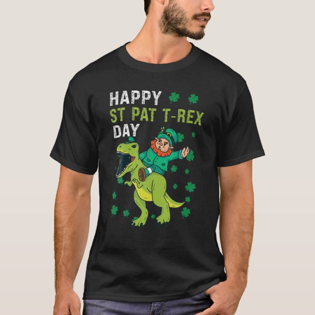 St, Patrick's Day Luck Trex Four Leaf Clovers Fair T-Shirt (Front)