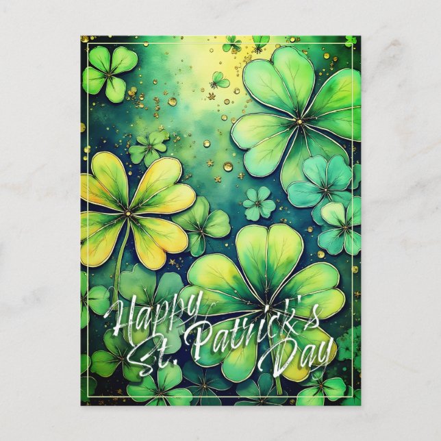 St. Patrick's Day Luck - Watercolor Shamrocks 🍀✨ Holiday Postcard (Front)