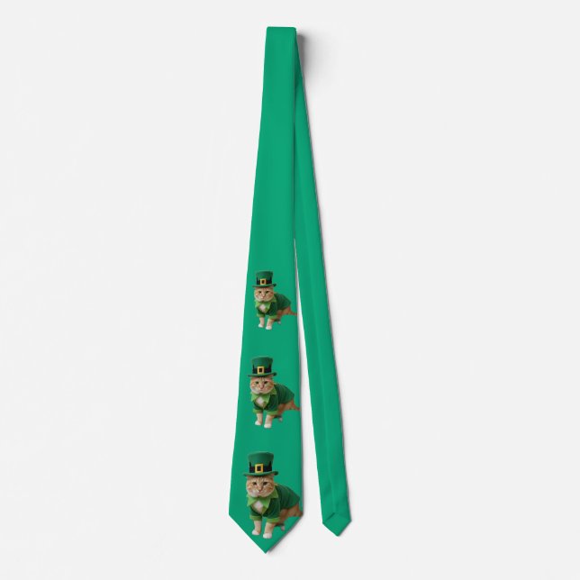 St Patrick's Day Lucky Cat Green  Tie (Front)