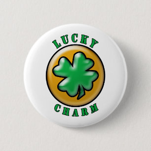 St. Patrick's Day Lucky Charm 4 Leaf Clover 6 Cm Round Badge