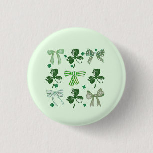 St. Patrick's Day Lucky Clover and Bow 3 Cm Round Badge