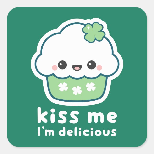 St Patrick's Day Lucky Cupcake Square Sticker (Front)