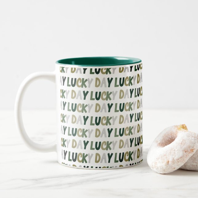 St. Patrick's Day Lucky Day Pattern  Two-Tone Coffee Mug (With Donut)
