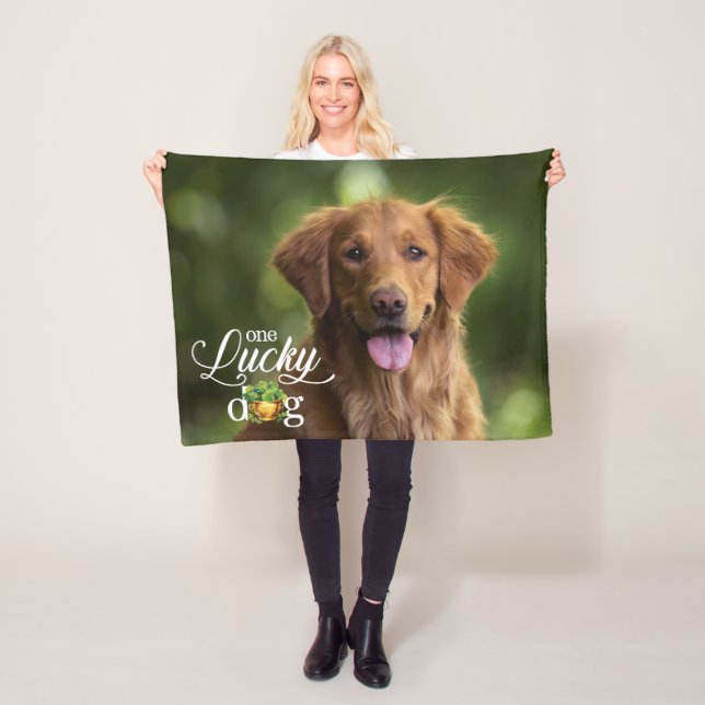 St. Patrick's Day Lucky Dog Custom Photo Fleece Blanket (In Situ)