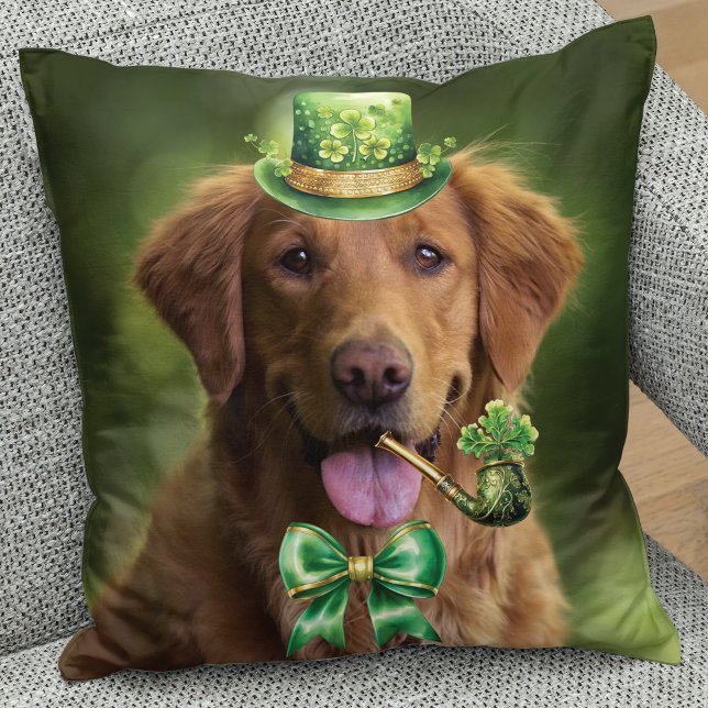 St. Patrick's Day Lucky Dog Funny Custom Photo Cushion (Creator Uploaded)