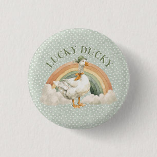 St Patrick's Day Lucky Ducky with Rainbow 3 Cm Round Badge