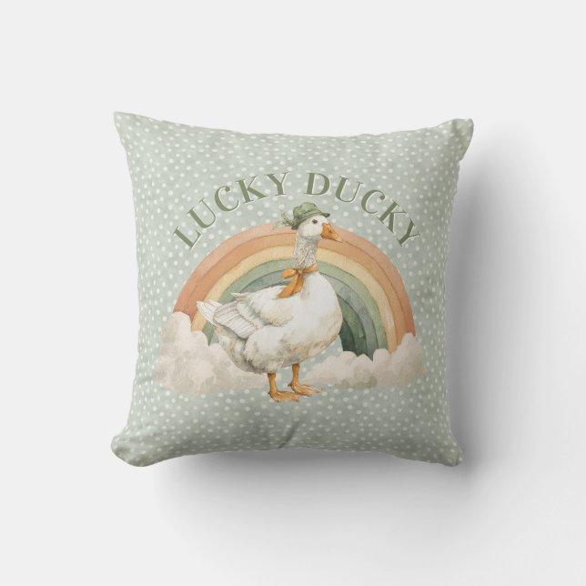  St Patrick's Day Lucky Ducky with Rainbow Cushion (Front)