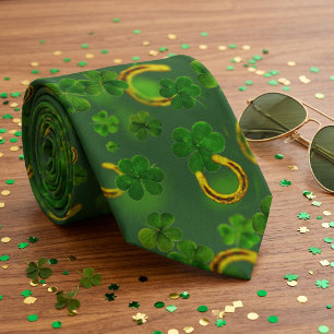 St Patricks Day Lucky Girl Green & Gold Clover Tie