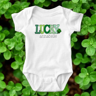 St. Patricks Day Lucky Green Letters Custom Baby Bodysuit