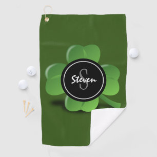 St Patricks Day Lucky Green Shamrock Monogram Name Golf Towel