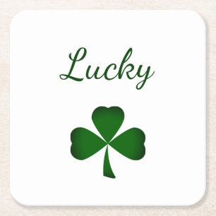 St. Patrick's Day Lucky Green Shamrock  Square Paper Coaster