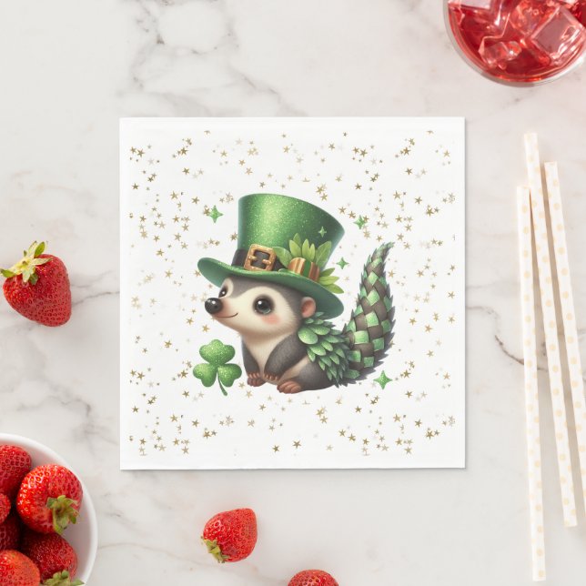 St. Patrick's Day Lucky Hedgehog Napkin (Insitu)