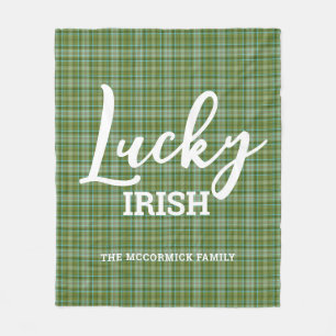 St Patrick's Day Lucky Irish Green Family Monogram Fleece Blanket