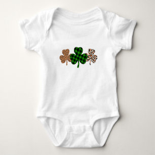 St Patricks Day Lucky Irish Green Plaid Shamrock  Baby Bodysuit
