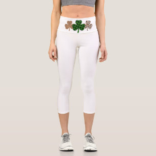 St Patricks Day Lucky Irish Green Plaid Shamrock  Capri Leggings